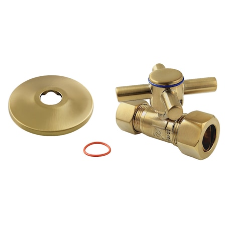 Kingston Brass 58Inch OD Comp x 12Inch OD Comp QuarterTurn Straight Stop Valve with Flange, Brushed Brass CC44457DXK